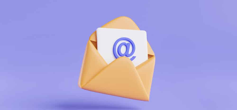 3d icon rendering illustration of Envelope with letter paper document. Mail icon, online message, Email message, mail icon, Card and invitations. Cartoon minimal style on purple background