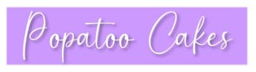 Popatoo Cakes logo, purple and white 