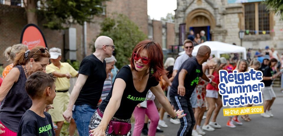 Reigate Summer Festival 2026 People are pictured outside a church dancing