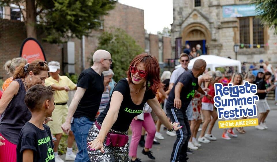 Reigate Summer Festival 2026 People are pictured outside a church dancing